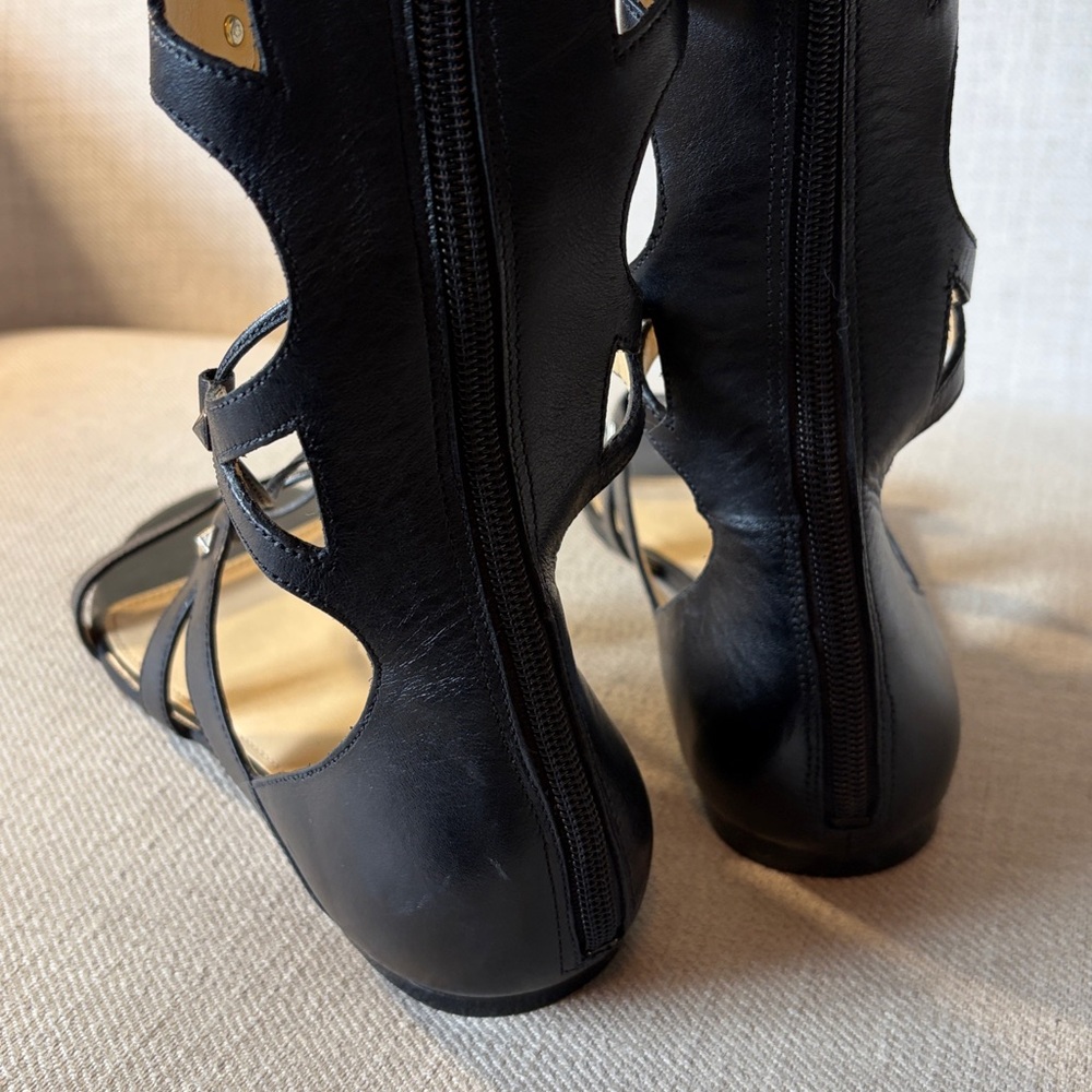 Ivanka Trump Size 8.5 Camila Tall Black Leather Silver Studded Gladiator Sandals - Picture 7 of 15